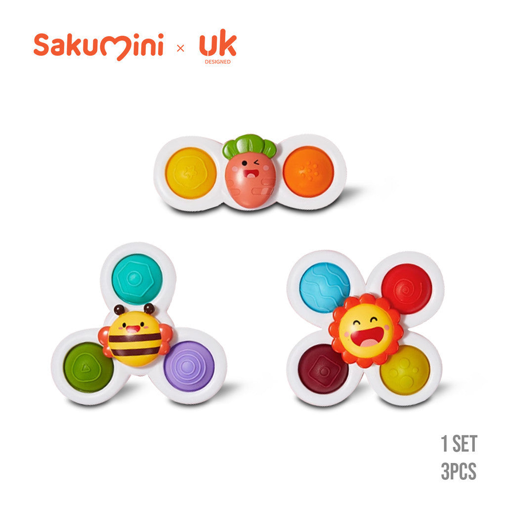 Sakumini 3in1 Fidget Spinner Suction Mainan Anak Edukasi Pop it Sensorik Motorik Bayi
