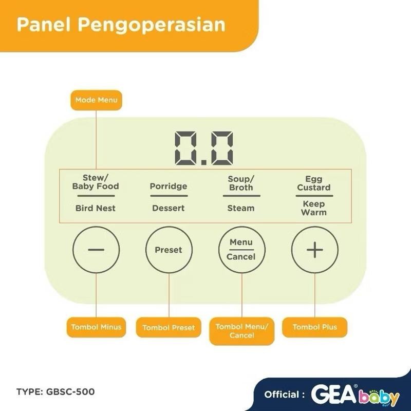 GEA Baby Compact Slow Cooker GBSC-500 Slowcooker Kukusan Steam Alat Masak MPASI Bayi Makanan Pendamping Asi Sup Kaldu Sop Broth Kado Hadiah Bayi Gift Baby Melahirkan Pengolah Makanan Anak Dewasa Orangtua