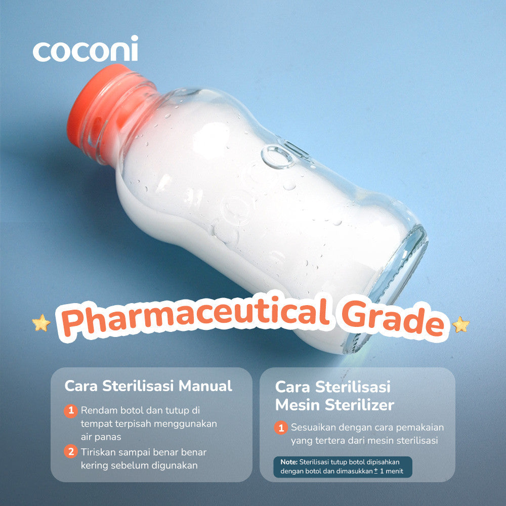 COCONI Breastmilk Storage Glass Bottle 4 Pcs | Botol Kaca ASI 100ml 4 Pcs - Botol Tempat ASIP | Botol Penyimpanan ASI Kaca