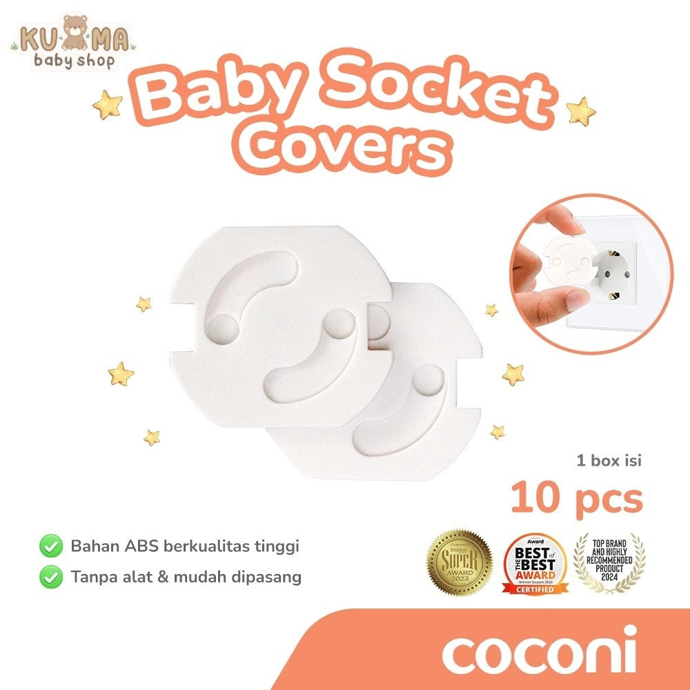 Coconi Baby Socket Covers 10 Pcs – Pelindung Stop kontak Bayi dengan Perekat isi 10 Pcs