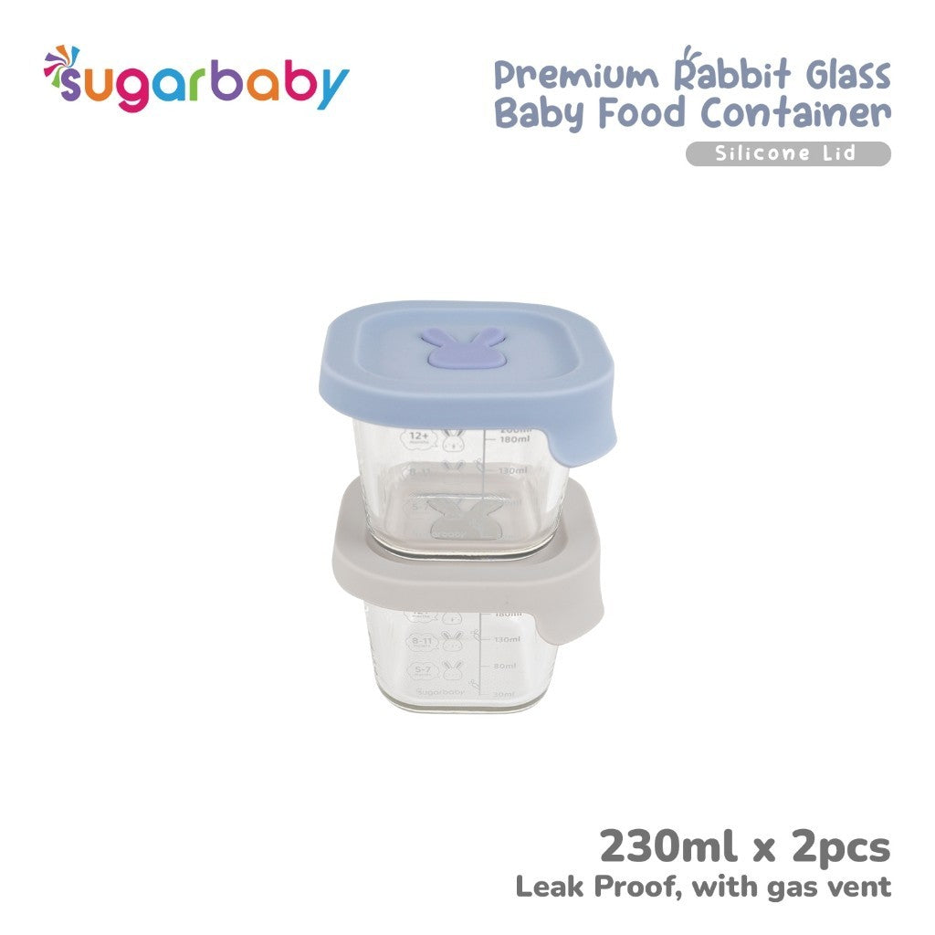 SugarBaby Premium Glass Jar Baby Food Container 3 pcs BPA FREE / Peralatan Makan Bayi MPASI / Wadah Mangkok Bayi Silicone Lid & Plastic Lid
