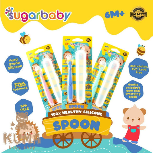 Sugar Baby Healthy Silicone Spoon With Cover - Pink/Sendok Makan Bayi/Peralatan Makan Bayi