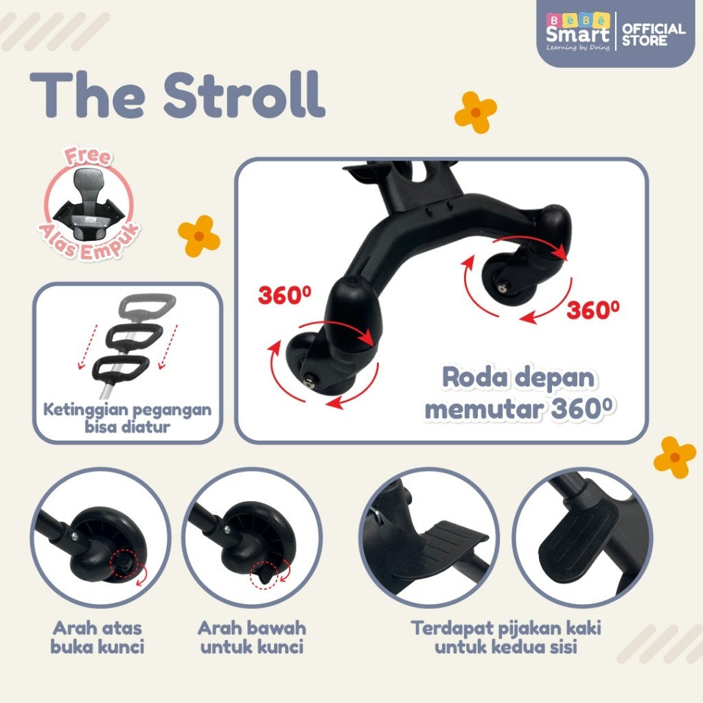 Stroller Dorongan Bayi Lipat | BEBE SMART The Stroll Travelling |  Stroller Baby 2 Way Foldable