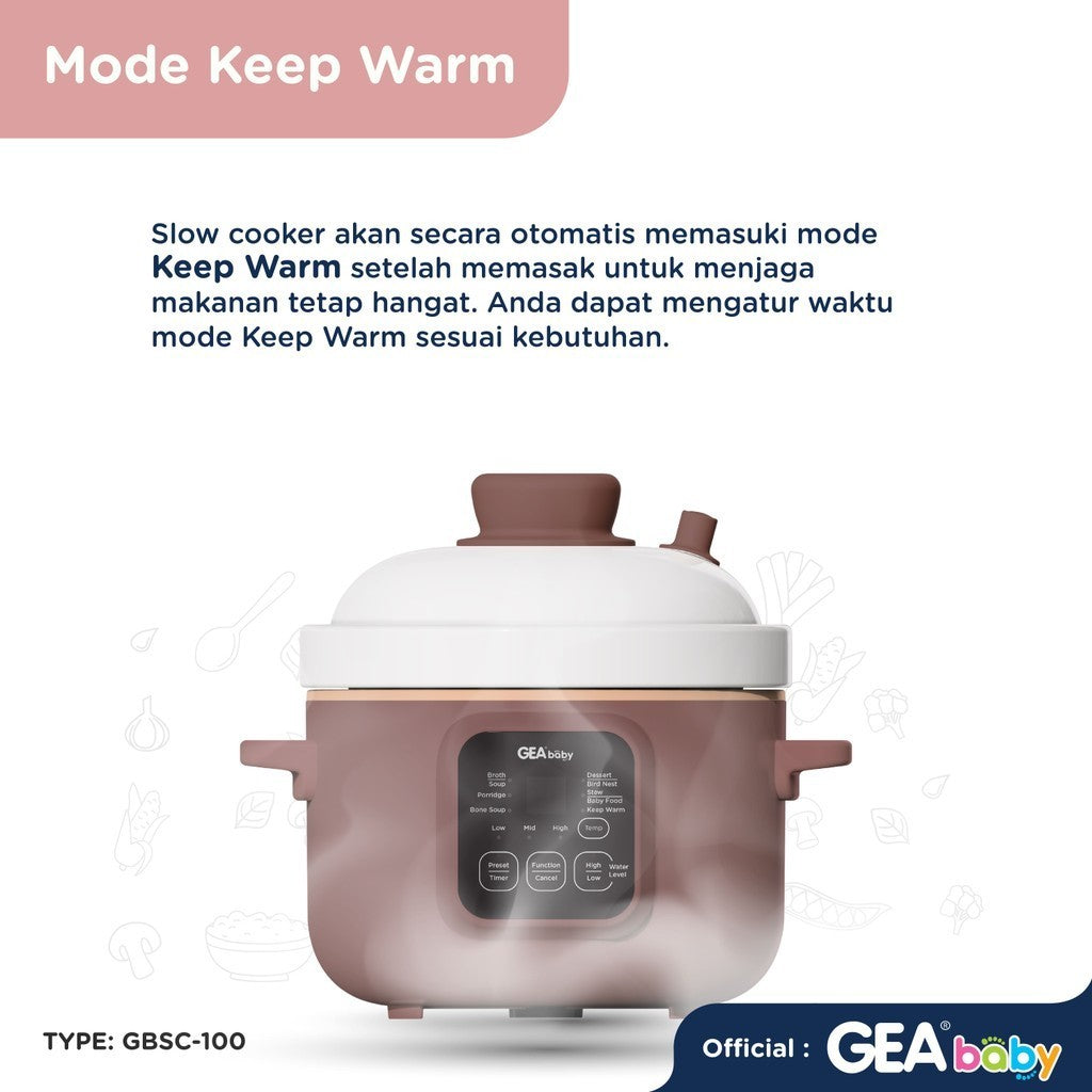 GEA Baby Slow Cooker GBSC-100 Smart Digital Slow Cooker 1 Liter Cooker Panci MPASI Baby Food Maker Alat Masak
