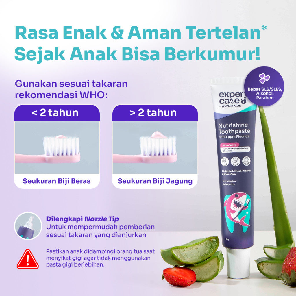 Pasta Gigi Bayi dan Anak - Expert Care Nutrishine Toothpaste 36gr dengan Fluoride 1.000ppm dan Kalsium Fosfat - Efektif Cegah Gigi Berlubang
