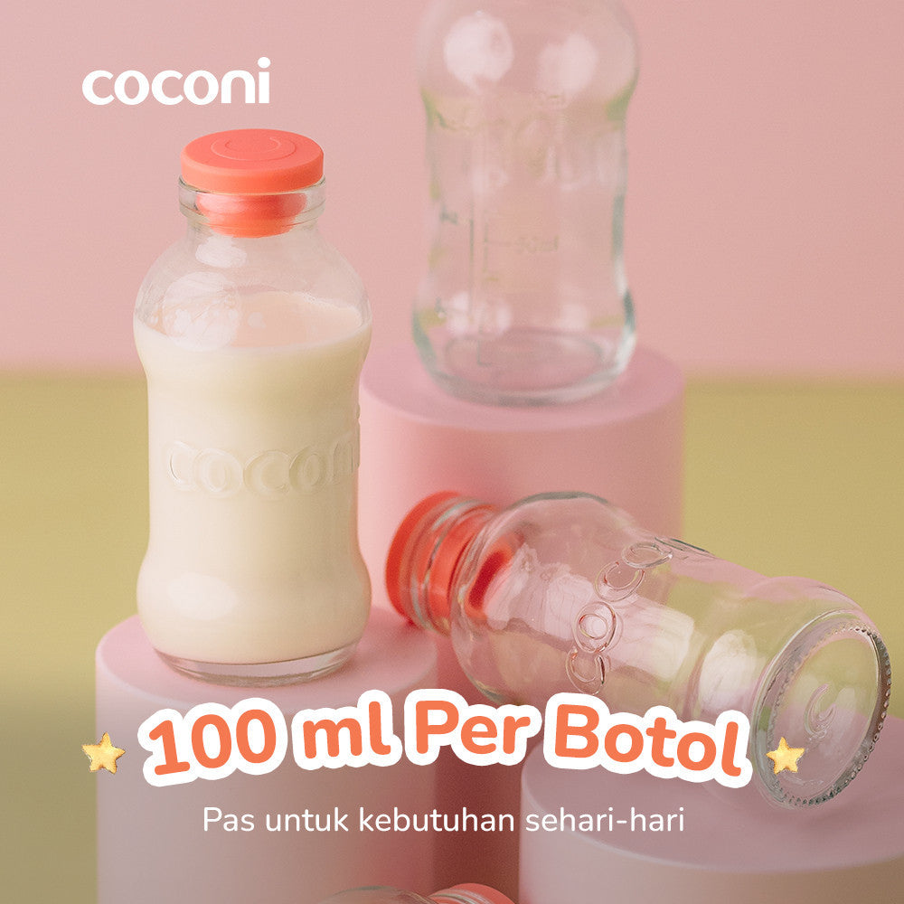 COCONI Breastmilk Storage Glass Bottle 4 Pcs | Botol Kaca ASI 100ml 4 Pcs - Botol Tempat ASIP | Botol Penyimpanan ASI Kaca