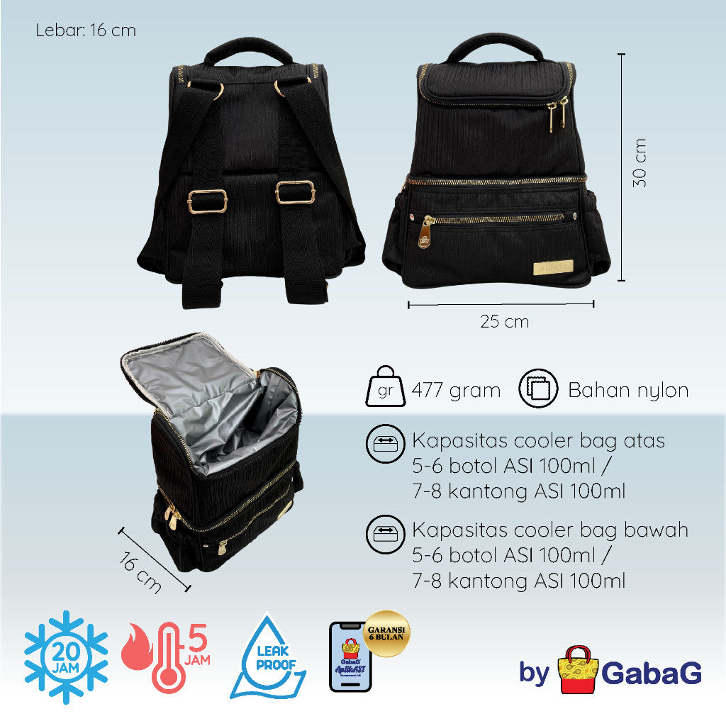 Gabag Cooler Bag GEMINI 2 Sekat | Muat Pompa ASI Besar, Double Cooler Tahan Dingin 24 Jam, Anti Bocor GARANSI
