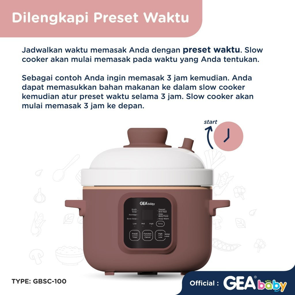 GEA Baby Slow Cooker GBSC-100 Smart Digital Slow Cooker 1 Liter Cooker Panci MPASI Baby Food Maker Alat Masak
