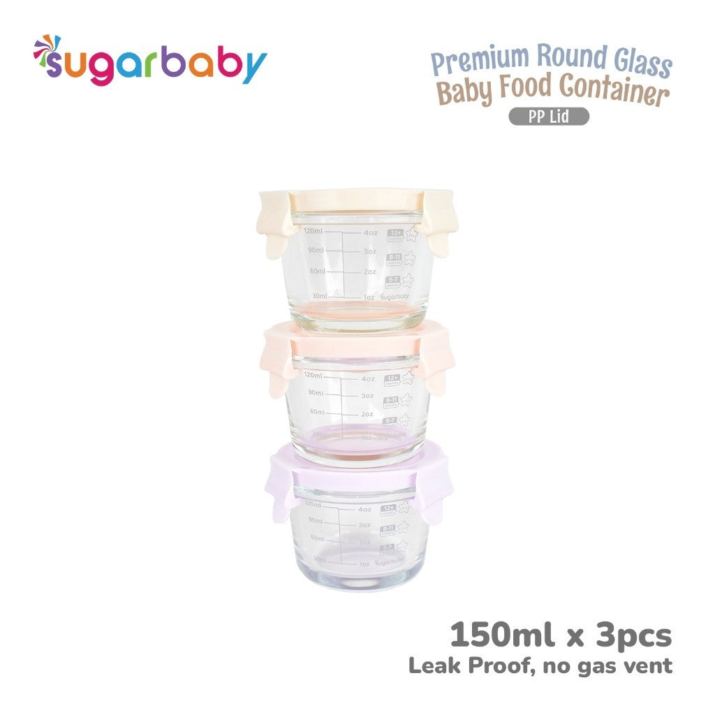 SugarBaby Premium Glass Jar Baby Food Container 3 pcs BPA FREE / Peralatan Makan Bayi MPASI / Wadah Mangkok Bayi Silicone Lid & Plastic Lid