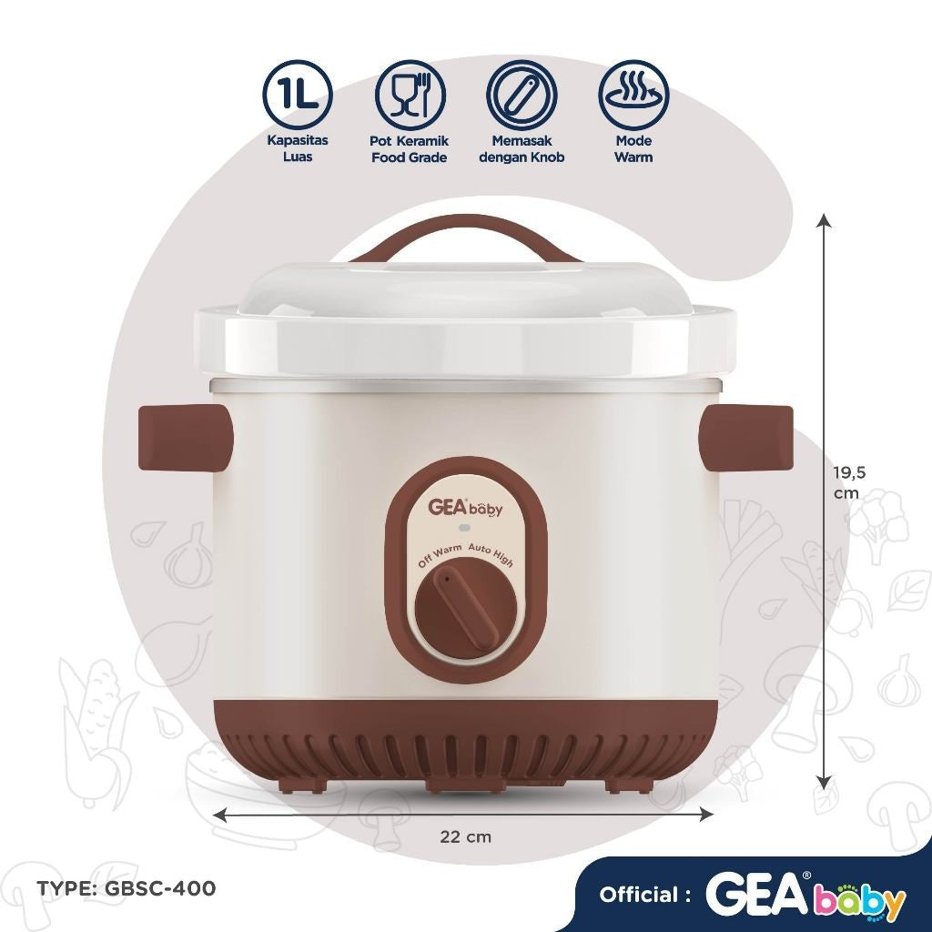 GEA Baby Smart Auto Slow Cooker GBSC-400 1 Liter Cooker Panci Alat Masak Makanan Bayi