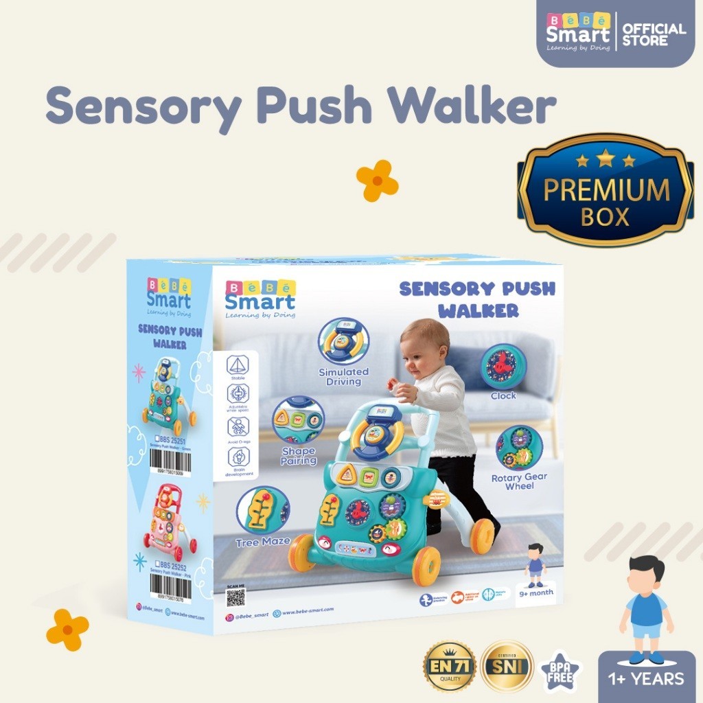 Mainan Dorongan Bayi Belajar Jalan | BEBE SMART Sensory Push Walker | Smart Baby Walker Push Walker