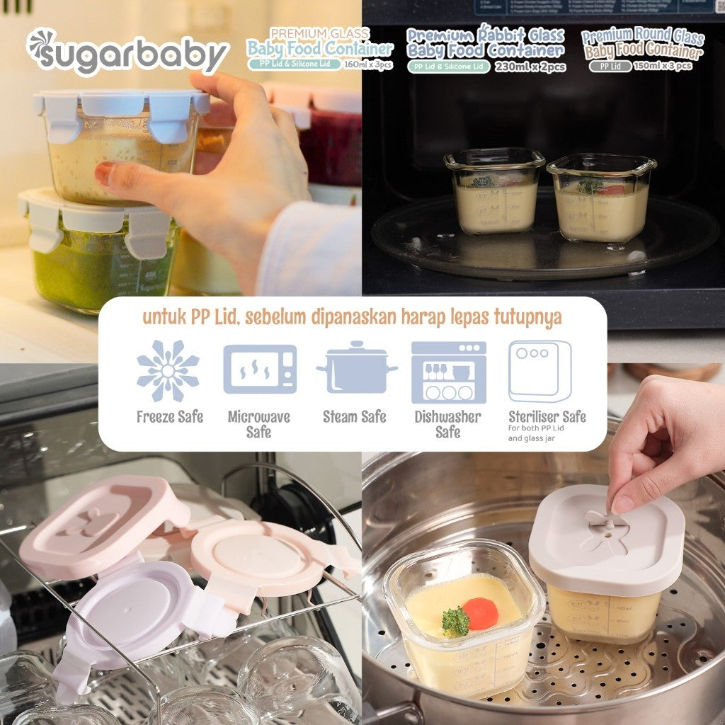 SugarBaby Premium Glass Jar Baby Food Container 3 pcs BPA FREE / Peralatan Makan Bayi MPASI / Wadah Mangkok Bayi Silicone Lid & Plastic Lid