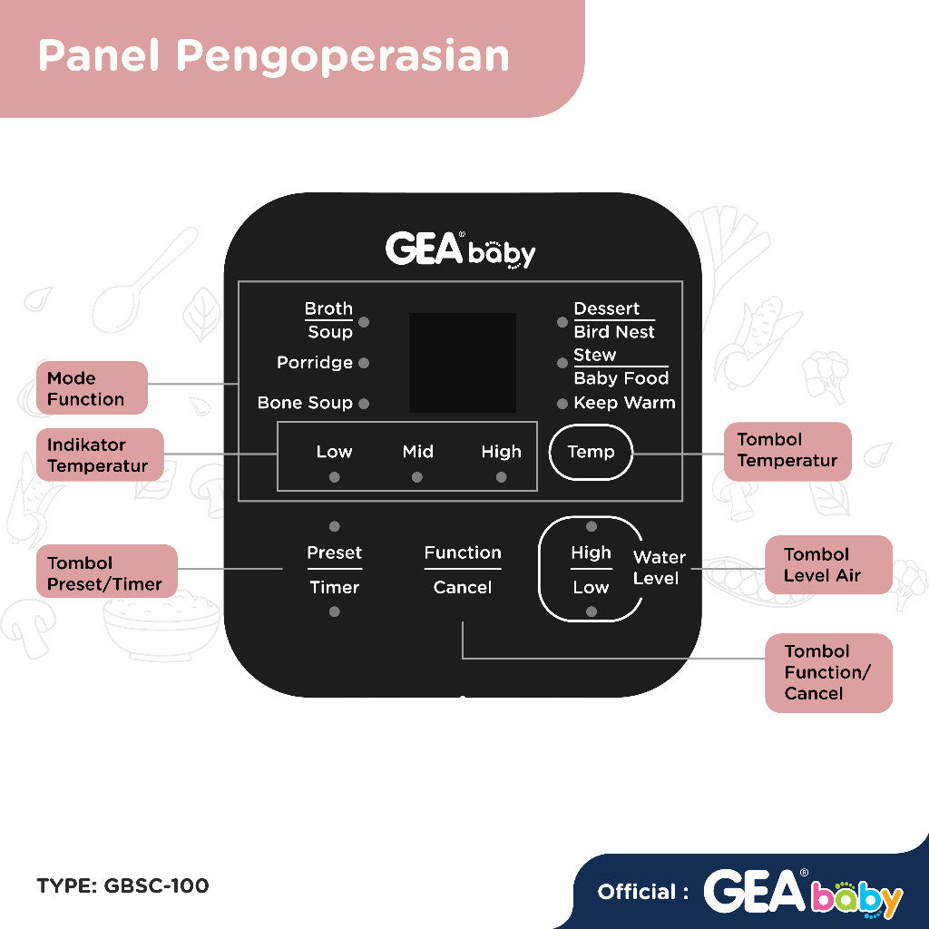 GEA Baby Slow Cooker GBSC-100 Smart Digital Slow Cooker 1 Liter Cooker Panci MPASI Baby Food Maker Alat Masak