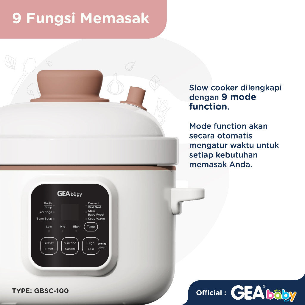 GEA Baby Slow Cooker GBSC-100 Smart Digital Slow Cooker 1 Liter Cooker Panci MPASI Baby Food Maker Alat Masak