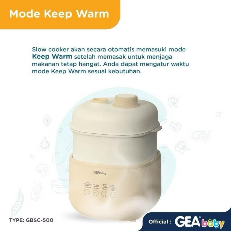 GEA Baby Compact Slow Cooker GBSC-500 Slowcooker Kukusan Steam Alat Masak MPASI Bayi Makanan Pendamping Asi Sup Kaldu Sop Broth Kado Hadiah Bayi Gift Baby Melahirkan Pengolah Makanan Anak Dewasa Orangtua