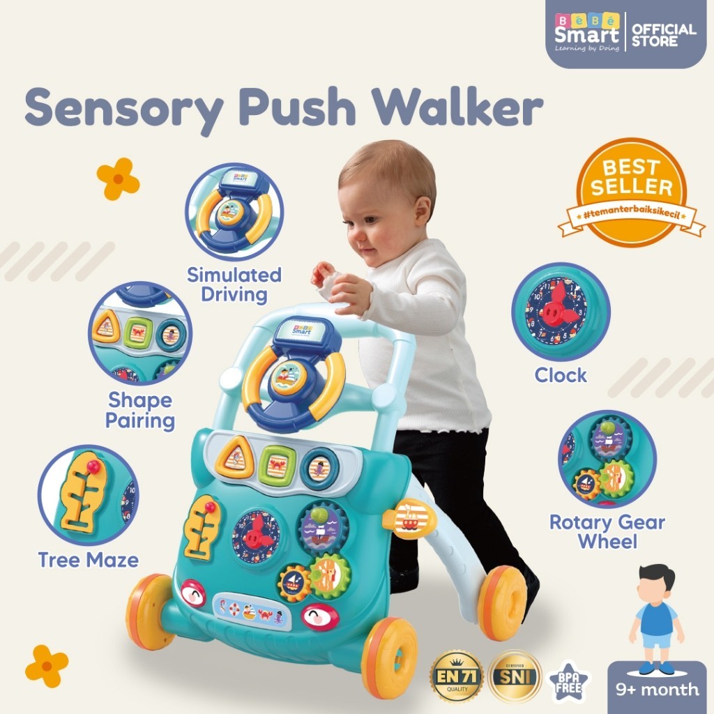 Mainan Dorongan Bayi Belajar Jalan | BEBE SMART Sensory Push Walker | Smart Baby Walker Push Walker