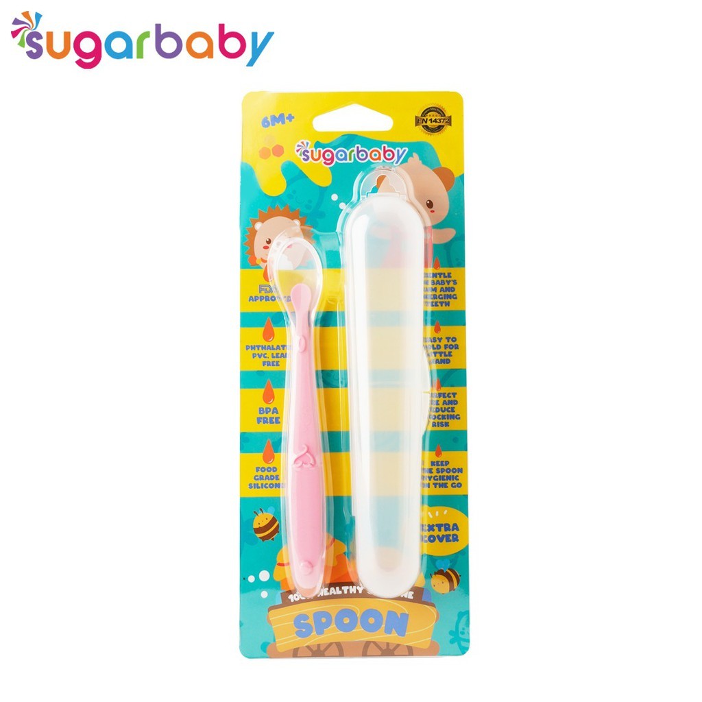 Sugar Baby Healthy Silicone Spoon With Cover - Pink/Sendok Makan Bayi/Peralatan Makan Bayi