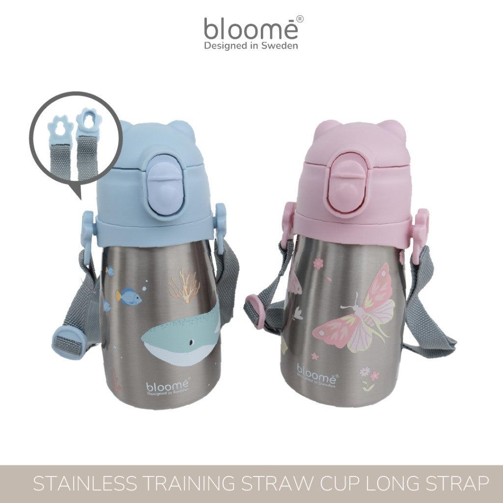 BLOOME - Stainless Training Straw Cup With Strap - Botol Minum Anak 300ml with Premium Stainless 316