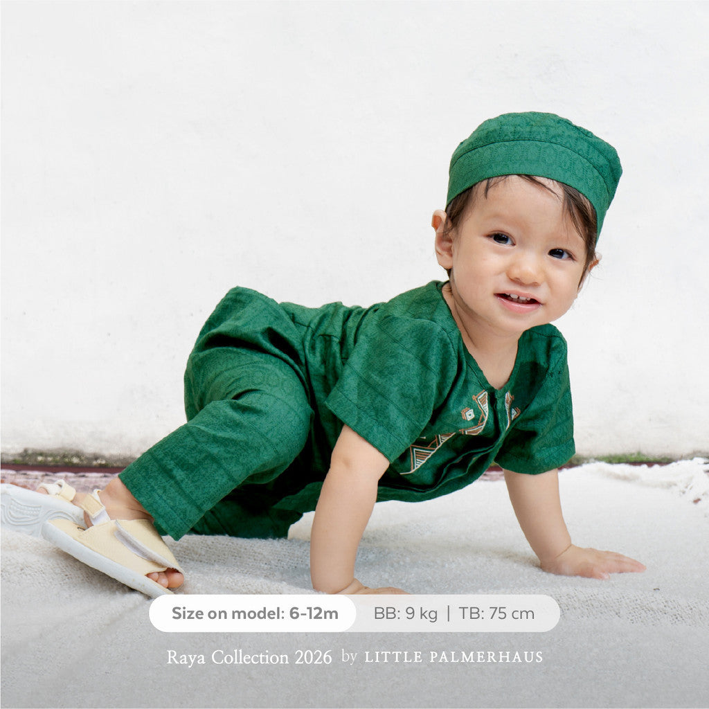 Little Palmerhaus - Baju Lebaran 2026 - Rihla Baby Boy Set + Peci (Setelan Baju Koko Bayi Laki-laki dan Peci)