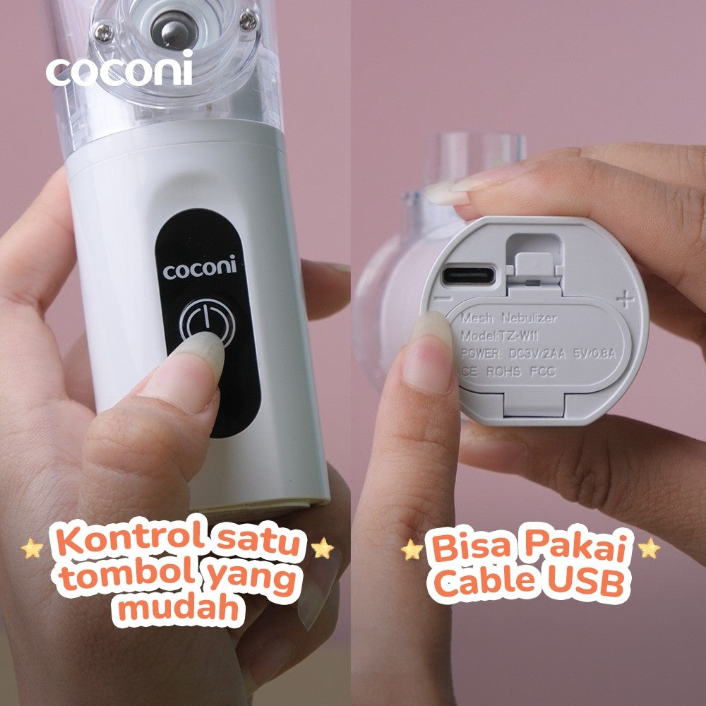 Coconi Portable Nebulizer – Alat Uap Bayi & Dewasa | Bisa USB & Baterai | Super Hening