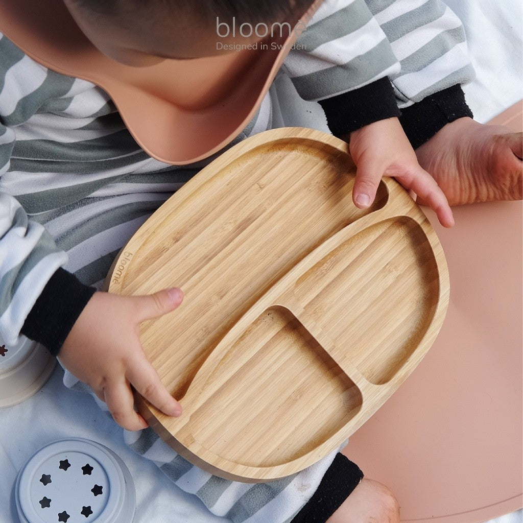 BLOOME – Classic Bamboo Suction Plate For Baby Toddler And Kids | Piring Makan Bambu Bayi Premium