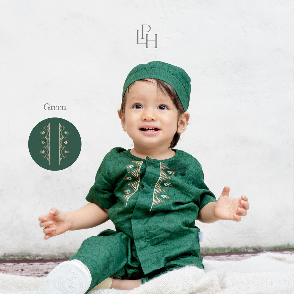 Little Palmerhaus - Baju Lebaran 2026 - Rihla Baby Boy Set + Peci (Setelan Baju Koko Bayi Laki-laki dan Peci)