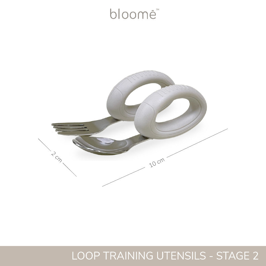 BLOOME – Loop Training Utensils - Stage 2 2 Piece Cutlery Set For Baby Free Case | Sendok Garpu Bayi Anak Blw Gratis Kotak Premium Mpasi