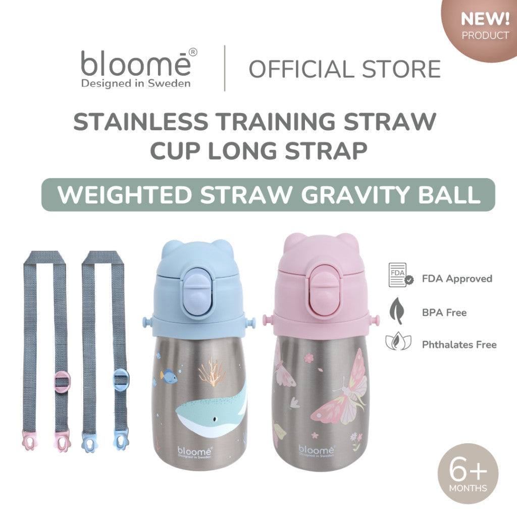 BLOOME - Stainless Training Straw Cup With Strap - Botol Minum Anak 300ml with Premium Stainless 316