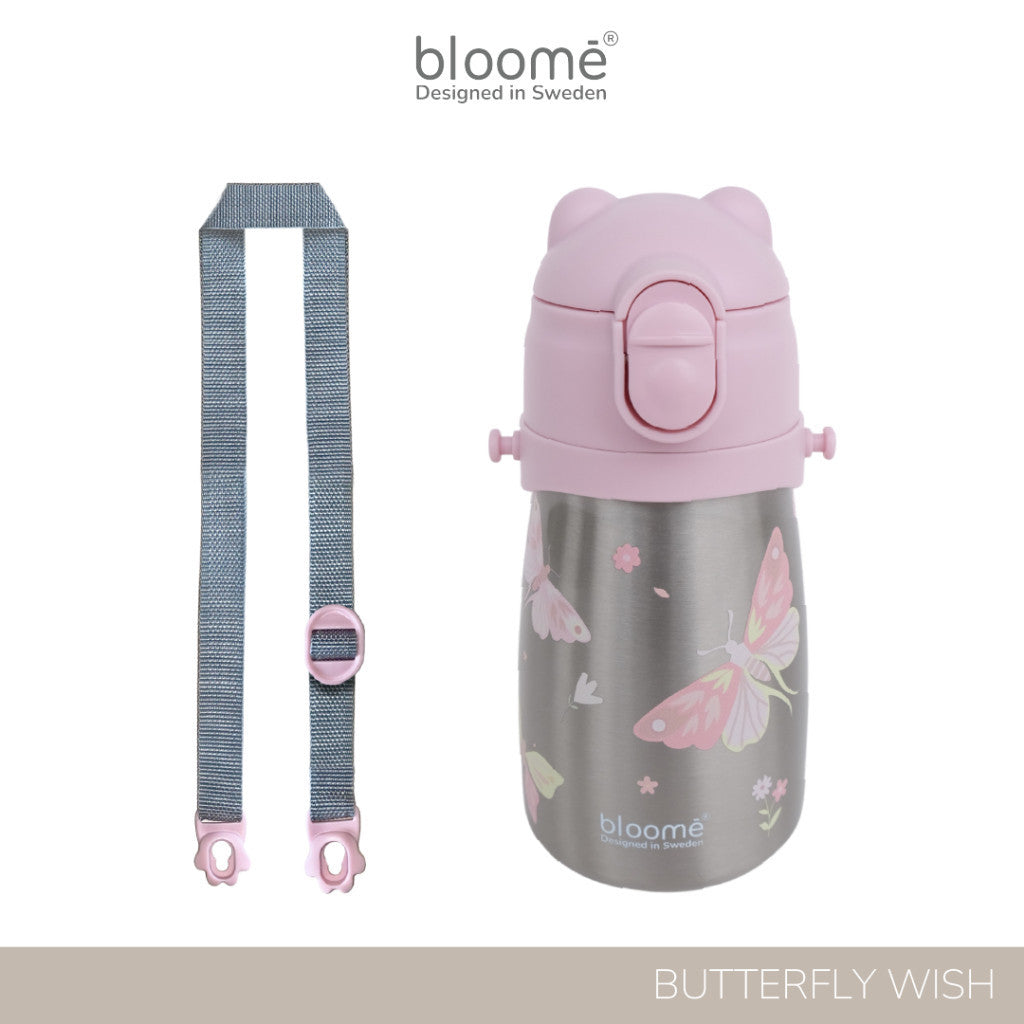 BLOOME - Stainless Training Straw Cup With Strap - Botol Minum Anak 300ml with Premium Stainless 316