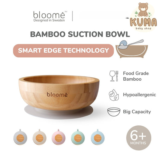 BLOOME – Smart Edge Bamboo Suction Bowl For Baby Toddler And Kids | Mangkok Makan Bambu Bayi Premium