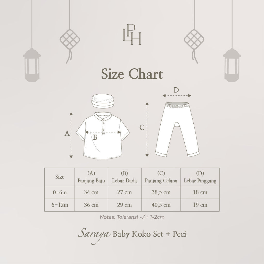 Little Palmerhaus - Baju Lebaran 2026 - Saraya Baby Koko Set + Peci (Setelan Baju Koko Bayi Usia 0-12 Bulan)