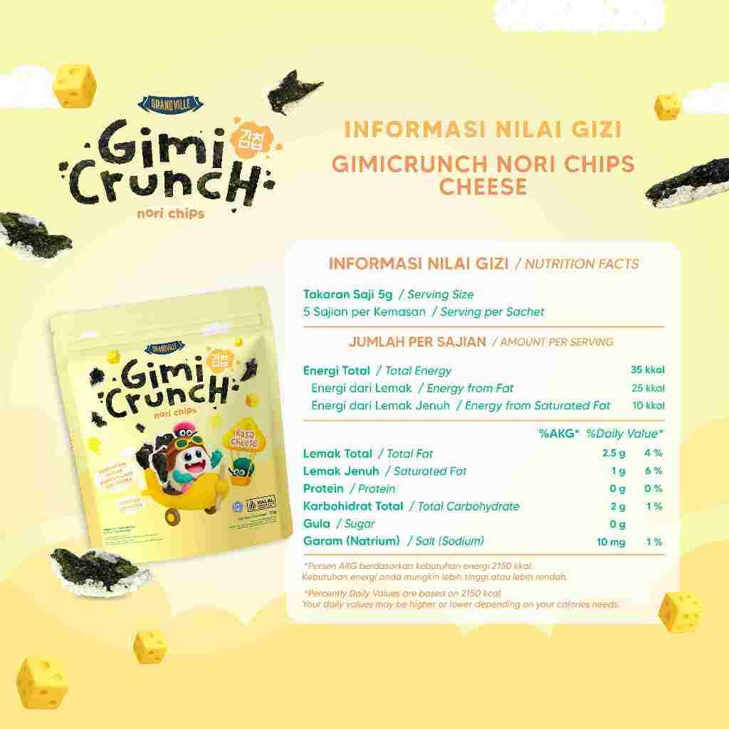 GRANDVILLE Gimi Crunch | Nori Chips Snack Crispy GimiCrunch Seaweed Halal Aman Anak MPASI Renyah Gurih Lezat Camilan Sehat Tanpa Pengawet Grand Ville