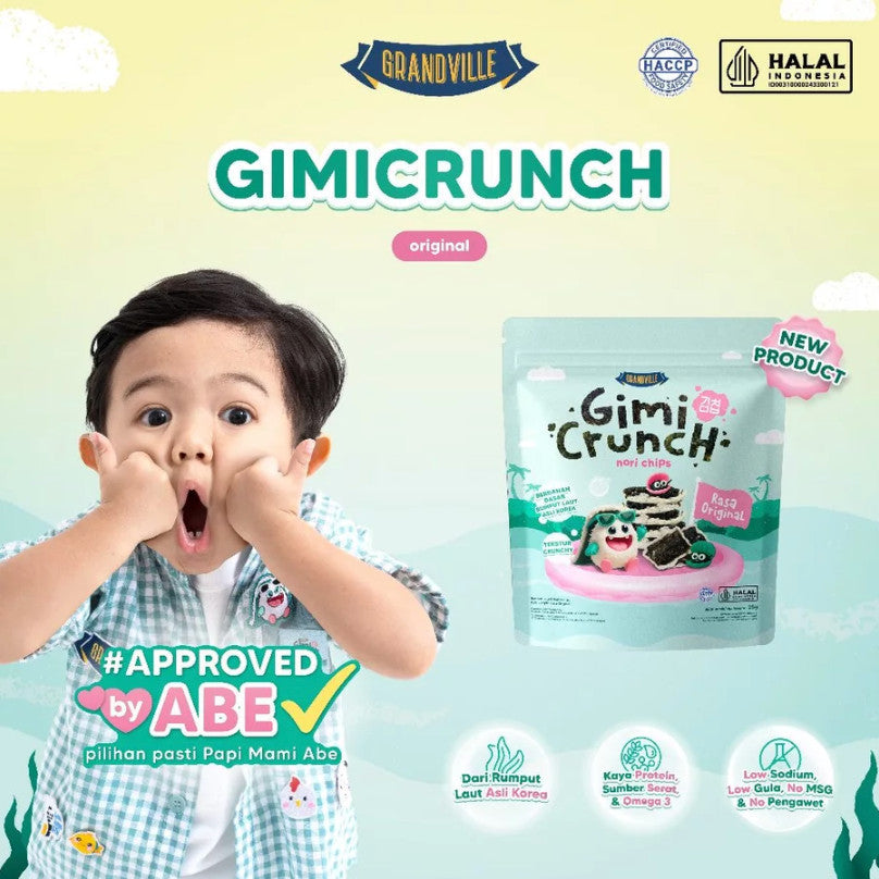 GRANDVILLE Gimi Crunch | Nori Chips Snack Crispy GimiCrunch Seaweed Halal Aman Anak MPASI Renyah Gurih Lezat Camilan Sehat Tanpa Pengawet Grand Ville