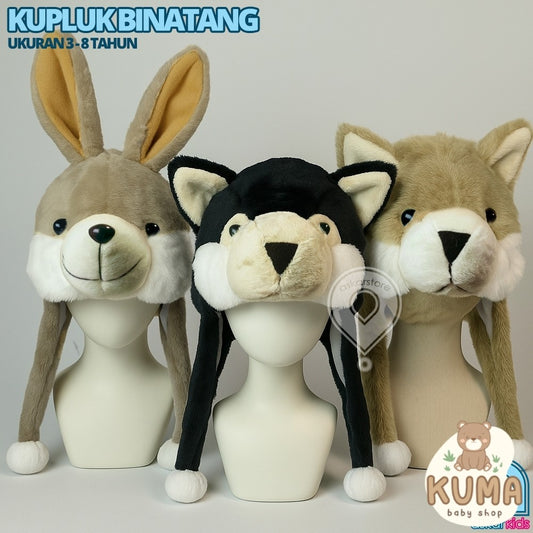 Kupluk Boneka Binatang Anak Lucu Usia 3–8 Tahun | Topi Karakter Kupbin Hewan Bulu Lembut Hangat