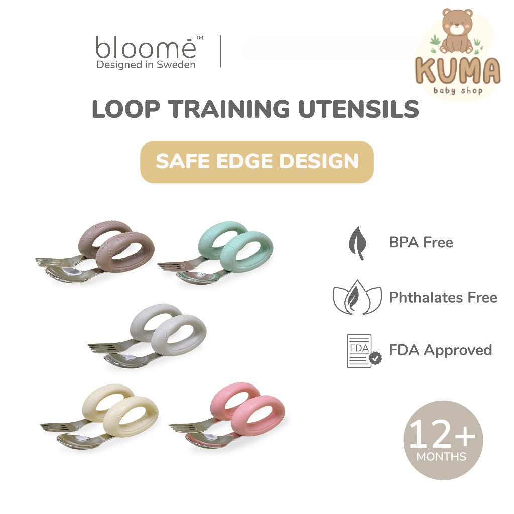 BLOOME – Loop Training Utensils - Stage 2 2 Piece Cutlery Set For Baby Free Case | Sendok Garpu Bayi Anak Blw Gratis Kotak Premium Mpasi
