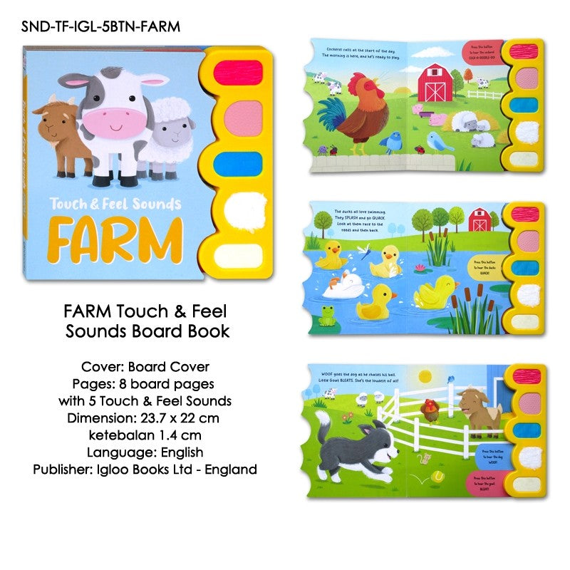 Buku Anak FARM & PETS Touch & Feel Sound Book (5 animal sounds & textures to touch and feel)