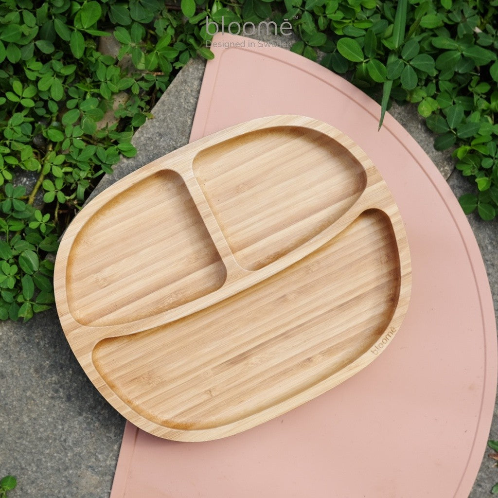 BLOOME – Classic Bamboo Suction Plate For Baby Toddler And Kids | Piring Makan Bambu Bayi Premium