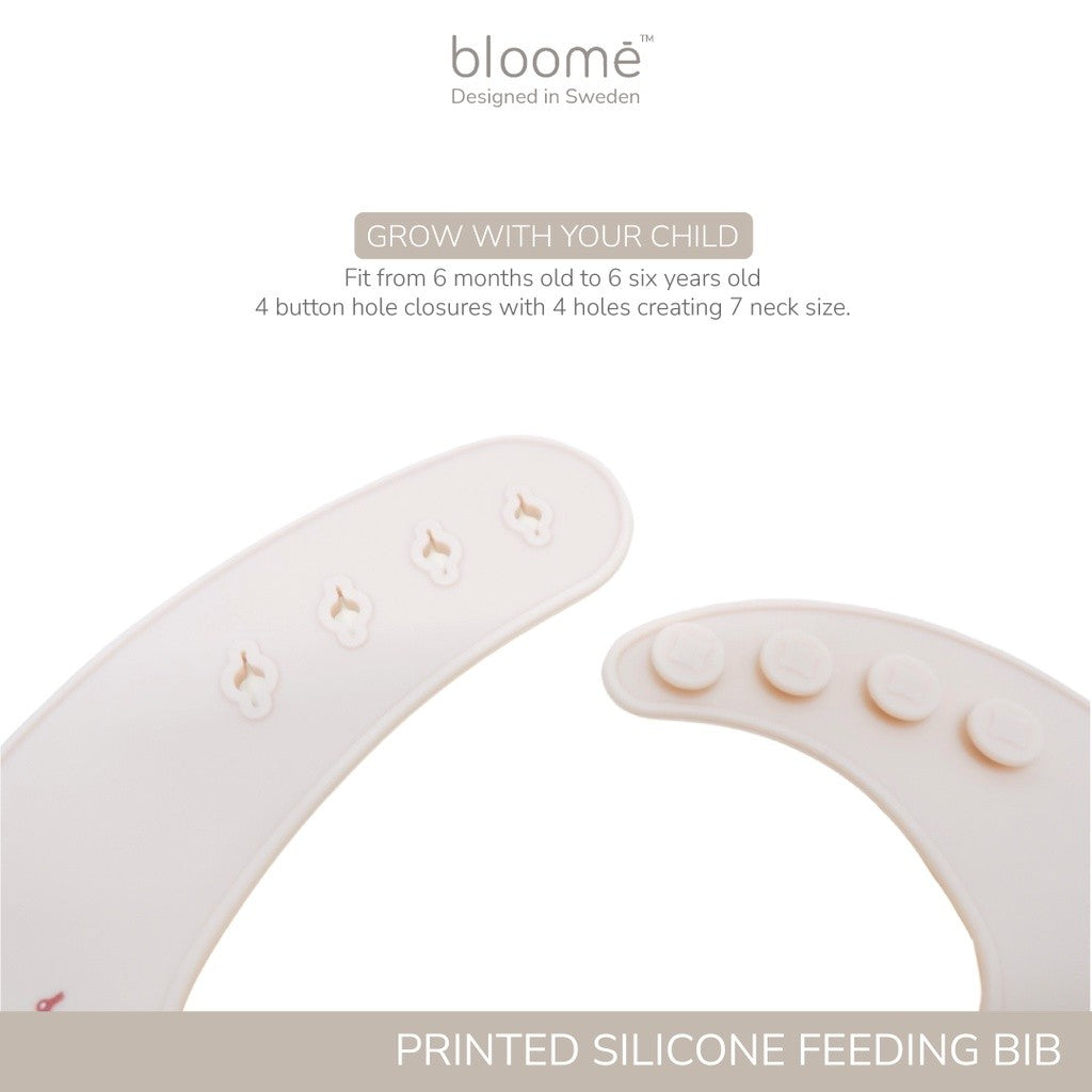 BLOOME – Printed Silicone Feeding Bib For Baby Toddler And Kids | Slaber Celemek Silikon Makan Mpasi Bayi Waterproof Premium