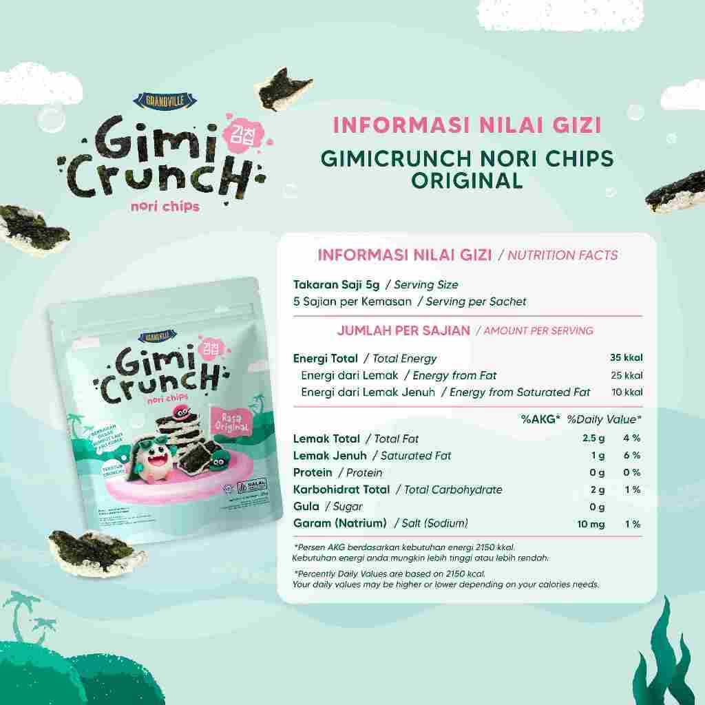 GRANDVILLE Gimi Crunch | Nori Chips Snack Crispy GimiCrunch Seaweed Halal Aman Anak MPASI Renyah Gurih Lezat Camilan Sehat Tanpa Pengawet Grand Ville