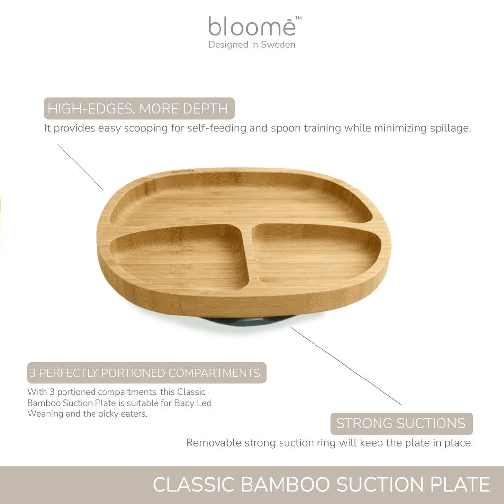BLOOME – Classic Bamboo Suction Plate For Baby Toddler And Kids | Piring Makan Bambu Bayi Premium