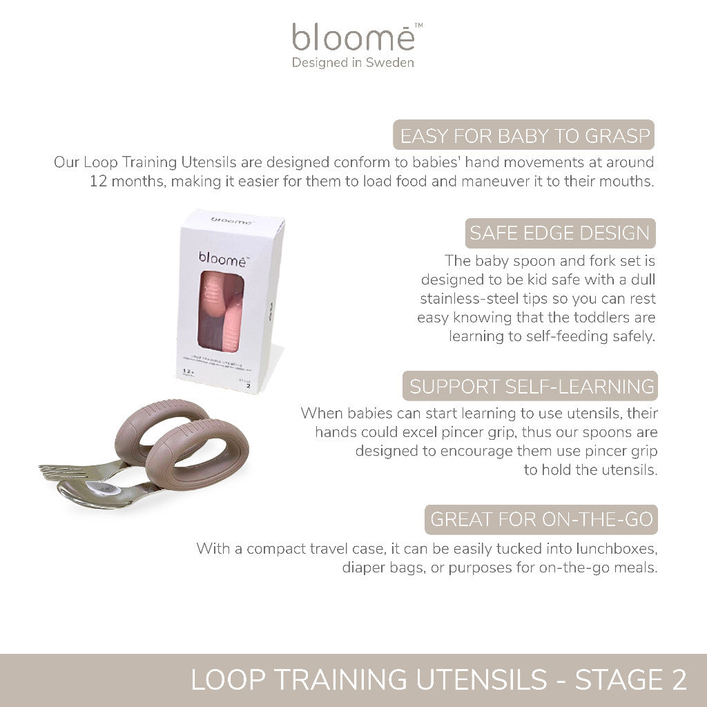 BLOOME – Loop Training Utensils - Stage 2 2 Piece Cutlery Set For Baby Free Case | Sendok Garpu Bayi Anak Blw Gratis Kotak Premium Mpasi