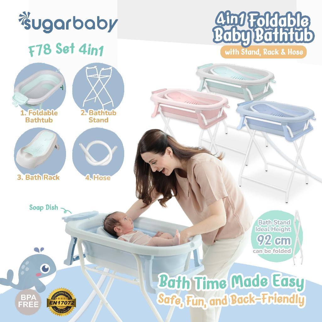 Sugar baby Foldable & standing Baby Bathtub with Digital Thermometer F78 8in1 / Sugar Baby Bathtub/Bak Mandi lipat Anak/Bak Mandi Bayi/Perlengkapan Mandi Anak