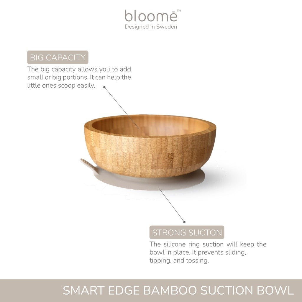 BLOOME – Smart Edge Bamboo Suction Bowl For Baby Toddler And Kids | Mangkok Makan Bambu Bayi Premium