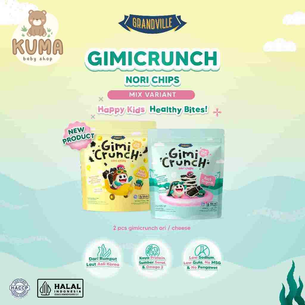 GRANDVILLE Gimi Crunch | Nori Chips Snack Crispy GimiCrunch Seaweed Halal Aman Anak MPASI Renyah Gurih Lezat Camilan Sehat Tanpa Pengawet Grand Ville