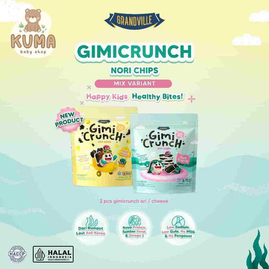 GRANDVILLE Gimi Crunch | Nori Chips Snack Crispy GimiCrunch Seaweed Halal Aman Anak MPASI Renyah Gurih Lezat Camilan Sehat Tanpa Pengawet Grand Ville