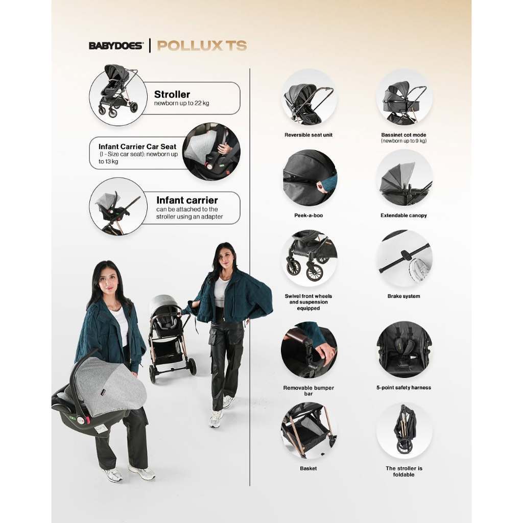 Stroller Reversible dan Carseat Babydoes Pollux TS Travel System