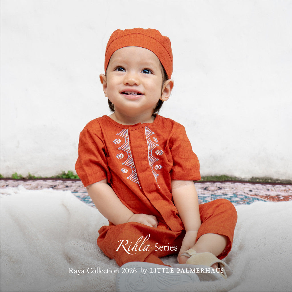 Little Palmerhaus - Baju Lebaran 2026 - Rihla Baby Boy Set + Peci (Setelan Baju Koko Bayi Laki-laki dan Peci)