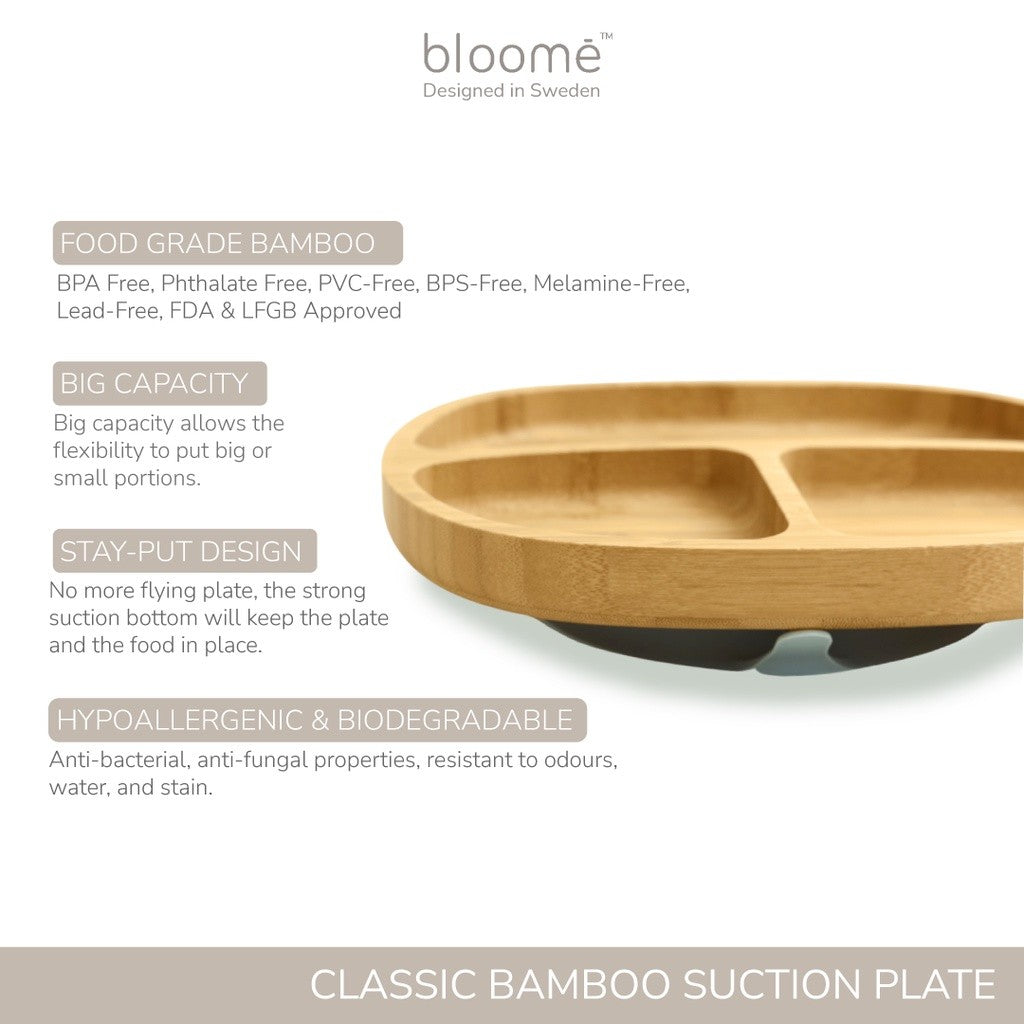 BLOOME – Classic Bamboo Suction Plate For Baby Toddler And Kids | Piring Makan Bambu Bayi Premium
