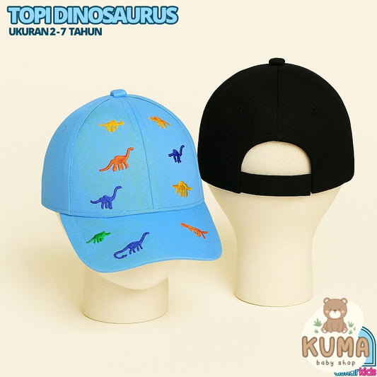 Topi Anak Dinosaurus Laki Laki Perempuan Usia 3 - 10 Tahun Bordir Dinosaurus Good Quality