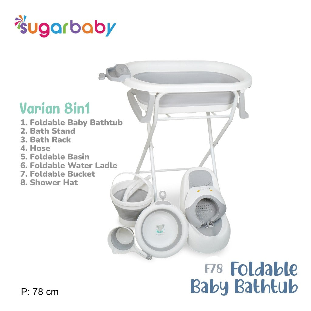 Sugar baby Foldable & standing Baby Bathtub with Digital Thermometer F78 8in1 / Sugar Baby Bathtub/Bak Mandi lipat Anak/Bak Mandi Bayi/Perlengkapan Mandi Anak